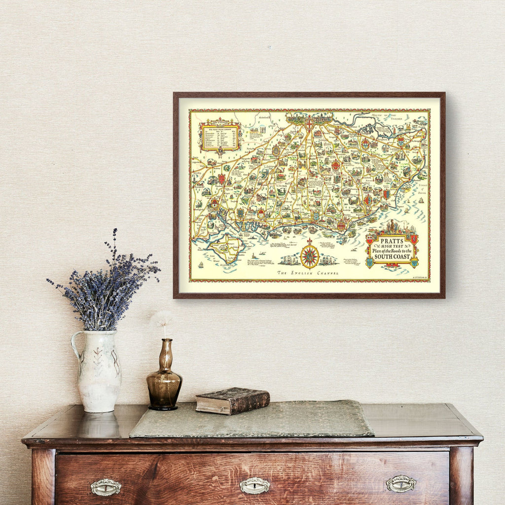 Vintage Map of England's South Coast, 1932