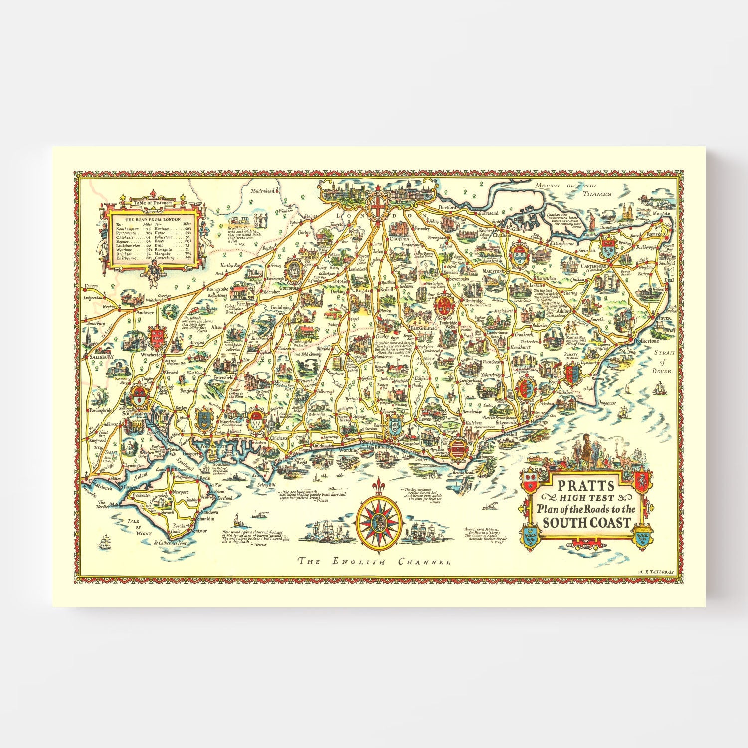 Vintage Map of England's South Coast, 1932