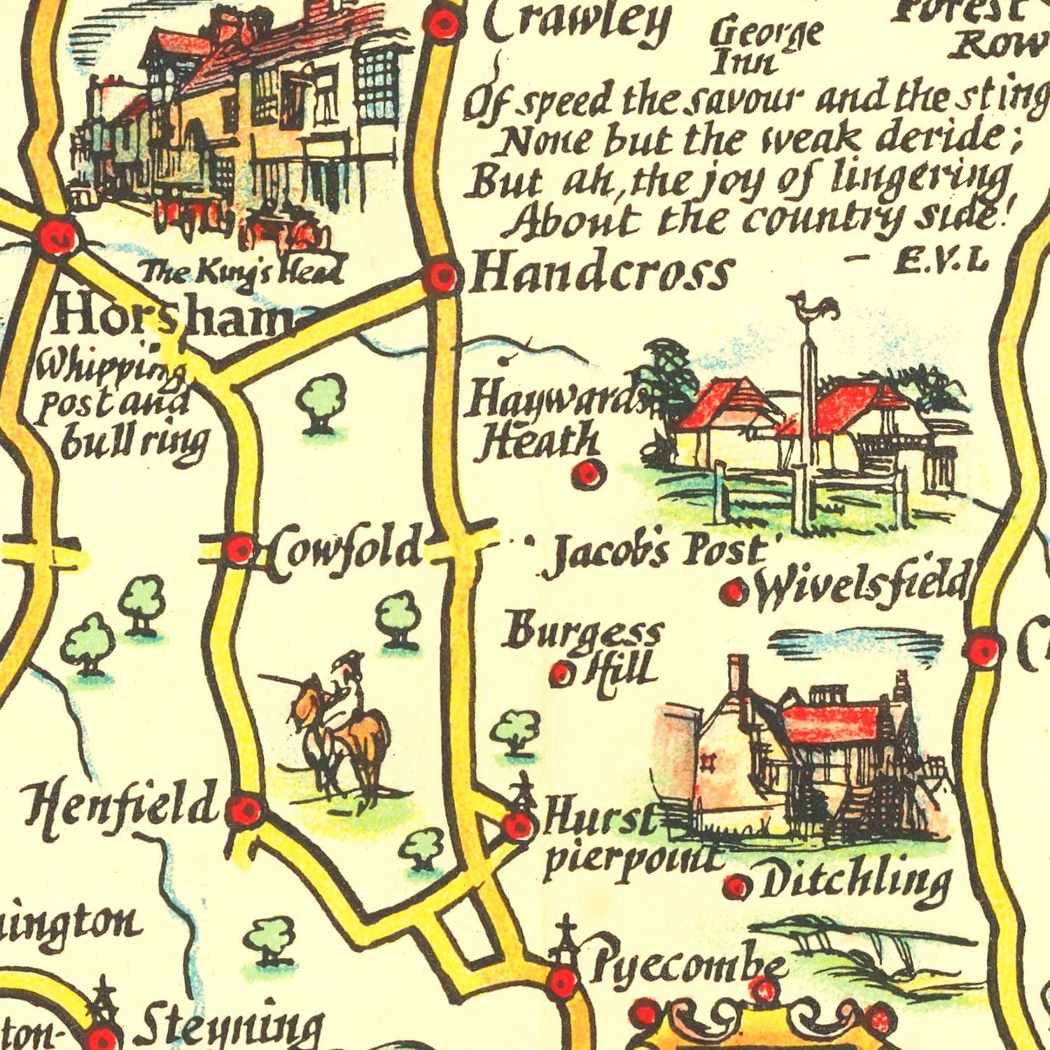 Vintage Map of England's South Coast, 1932