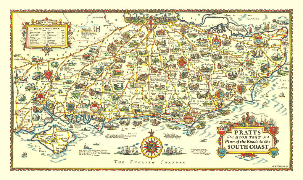 Vintage Map of England's South Coast, 1932