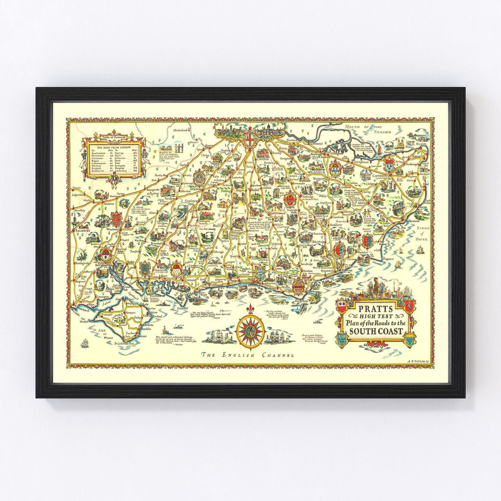 Vintage Map of England's South Coast, 1932