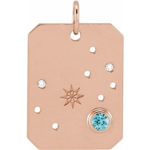 14K Rose Gold Natural Blue Zircon & .01 CTW Natural Diamond Scorpio Constellation Pendant