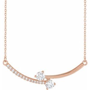 14K Rose Gold 5/8 CTW Lab-Grown Diamond Two-Stone 18" Necklace