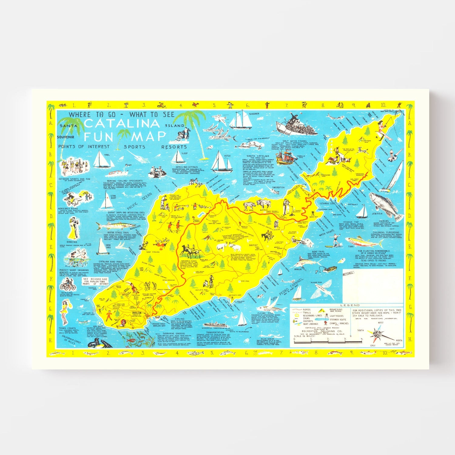 Vintage Map of Santa Catalina Island, 1947