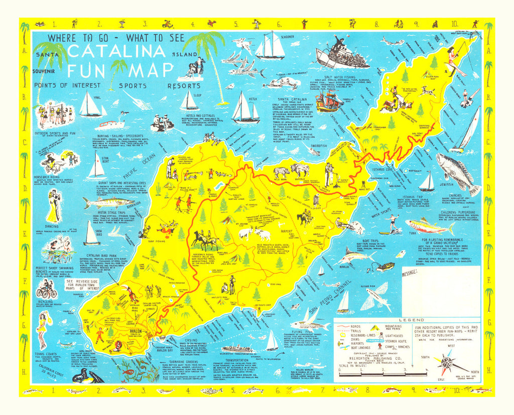 Vintage Map of Santa Catalina Island, 1947