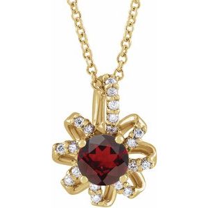 14K Yellow Gold Natural Mozambique Garnet & .07 CTW Natural Diamond Halo-Style 16-18" Necklace