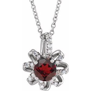 14K White Gold Natural Mozambique Garnet & .07 CTW Natural Diamond Halo-Style 16-18" Necklace