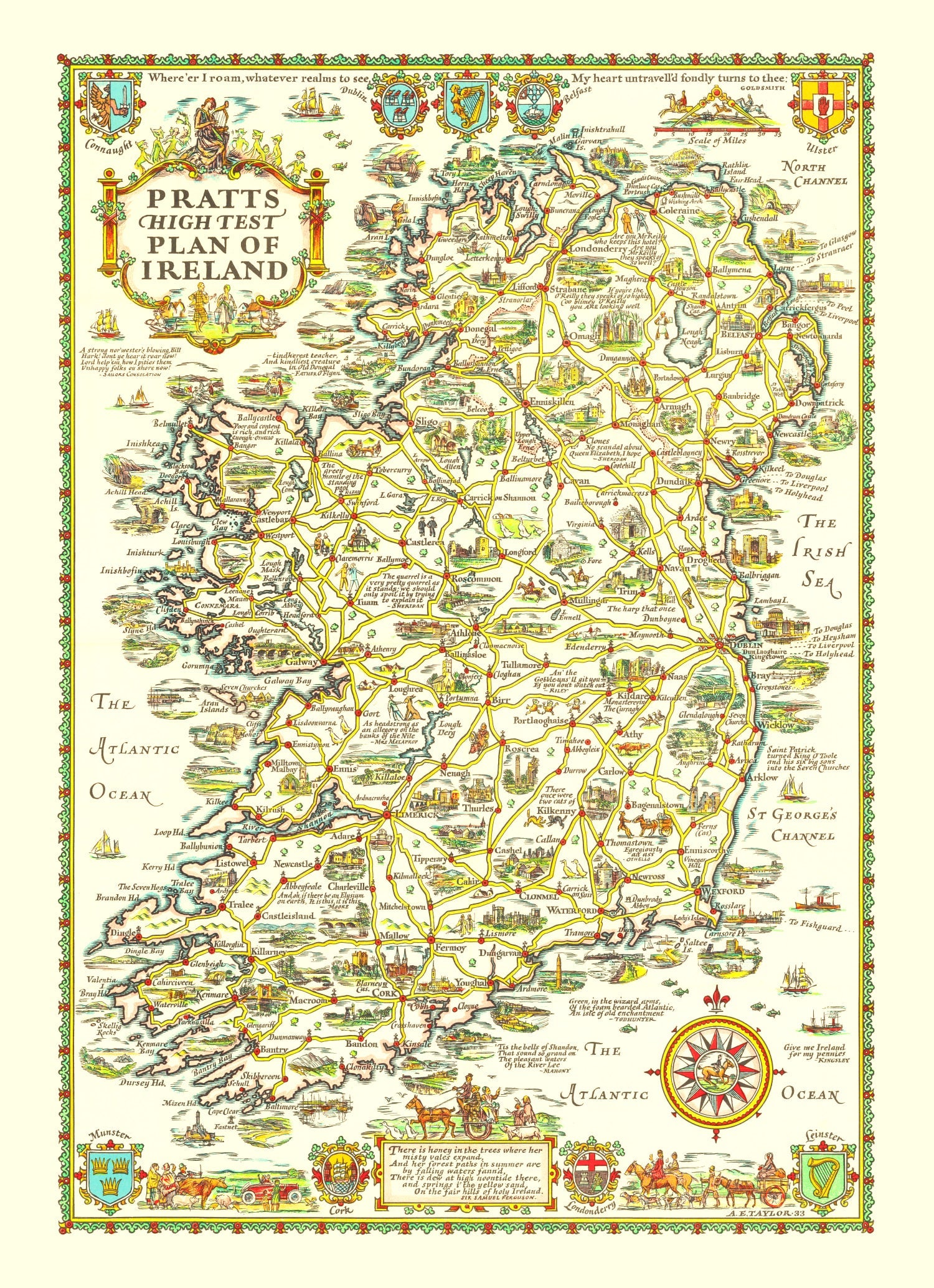 Vintage Map of Ireland 1933