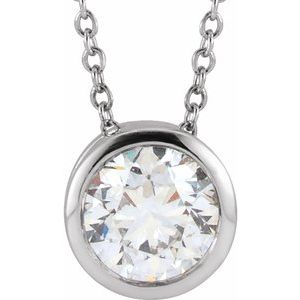 14K White Gold 3/4 CT Lab-Grown Diamond Solitaire 16-18" Necklace