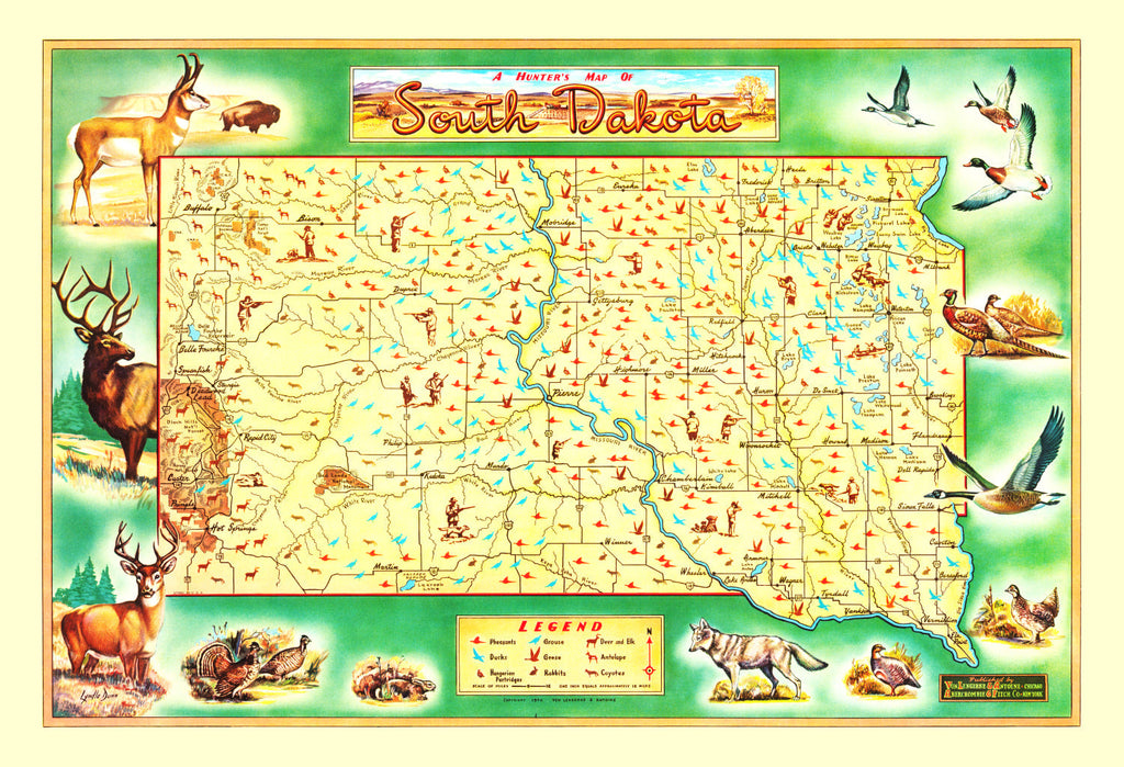Vintage Map of South Dakota 1946