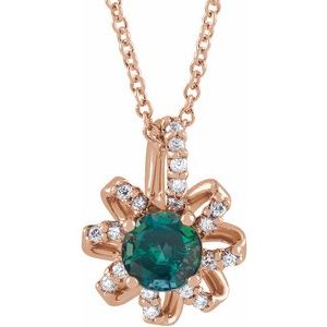 14K Rose Gold Lab-Grown Alexandrite & .07 CTW Natural Diamond Halo-Style 16-18" Necklace