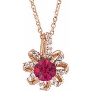 14K Rose Gold Lab-Grown Ruby & .07 CTW Natural Diamond Halo-Style 16-18" Necklace