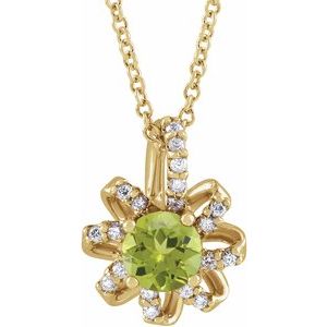 14K Yellow Gold Natural Peridot & .07 CTW Natural Diamond Halo-Style 16-18" Necklace