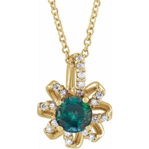 14K Yellow Gold Lab-Grown Alexandrite & .07 CTW Natural Diamond Halo-Style 16-18" Necklace