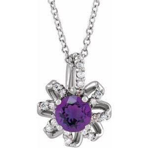Platinum Natural Amethyst & .07 CTW Natural Diamond Halo-Style 16-18" Necklace