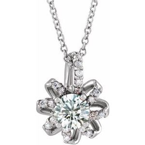 Platinum Natural White Sapphire & .07 CTW Natural Diamond Halo-Style 16-18" Necklace