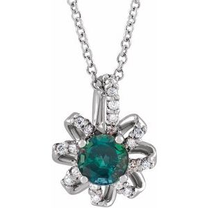 14K White Gold Lab-Grown Alexandrite & .07 CTW Natural Diamond Halo-Style 16-18" Necklace