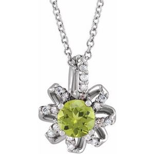 Sterling Silver Natural Peridot & .07 CTW Natural Diamond Halo-Style 16-18" Necklace