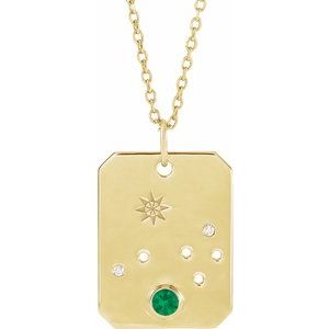 14K Yellow Gold Natural Emerald & .01 CTW Natural Diamond Aries Constellation 16-18" Necklace