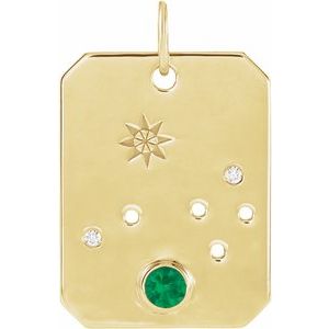14K Yellow Gold Natural Emerald & .01 CTW Natural Diamond Aries Constellation Pendant