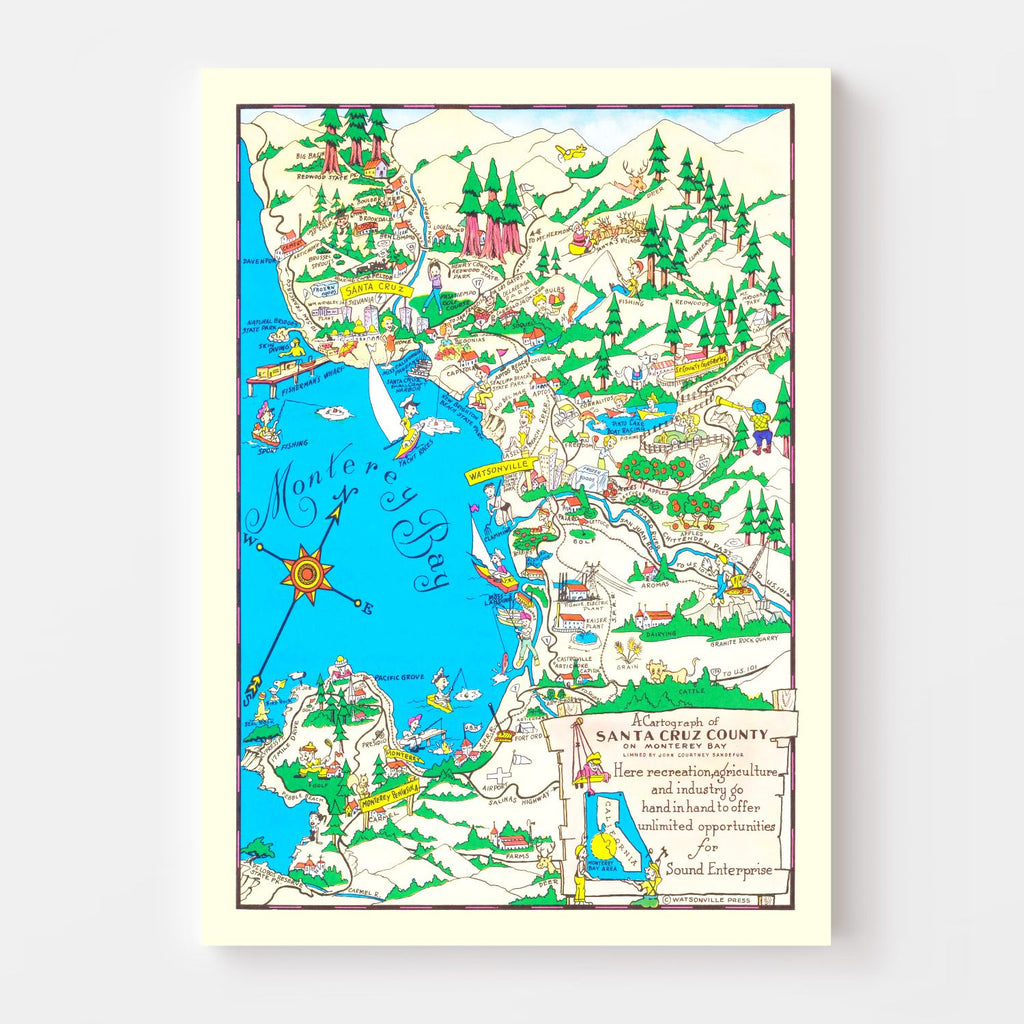 Vintage Map of Santa Cruz County, California 1966