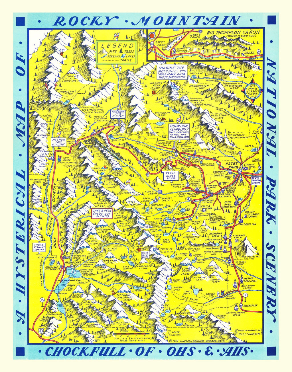 Vintage Map of Rocky Mountain National Park, 1948
