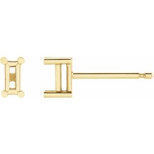 14K Yellow Gold 4x2 mm Straight Baguette 4-Prong Basket Earring Mounting