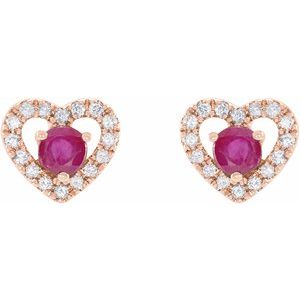 14K Rose Gold Natural Ruby & 1/10 CTW Natural Diamond Heart Earrings – image 2