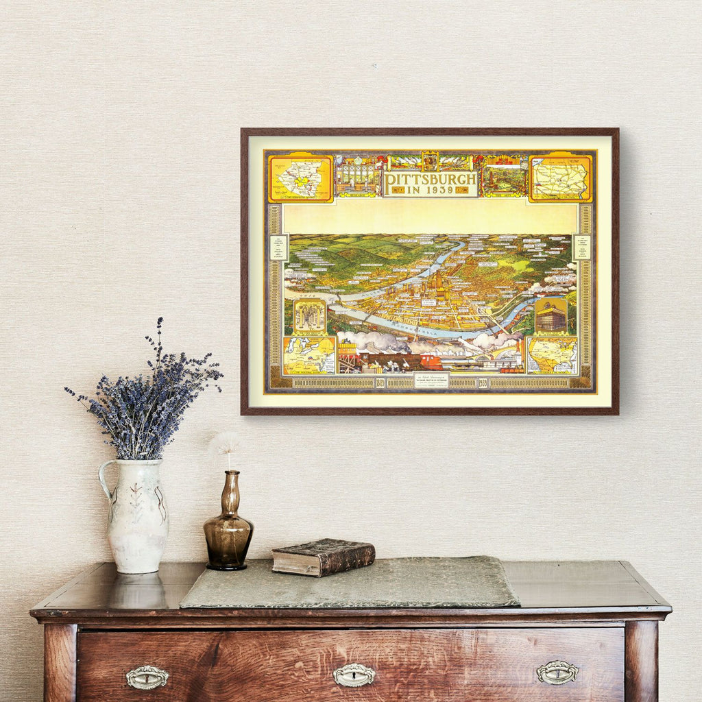 Vintage Map of Pittsburgh, Pennsylvania 1939