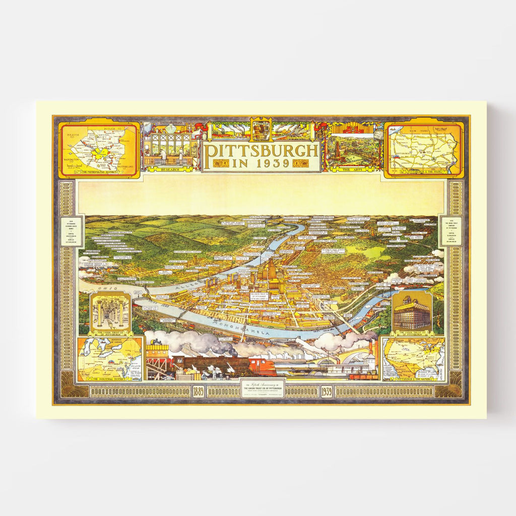 Vintage Map of Pittsburgh, Pennsylvania 1939