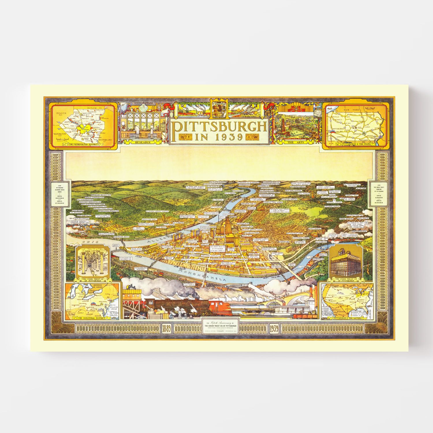 Vintage Map of Pittsburgh, Pennsylvania 1939