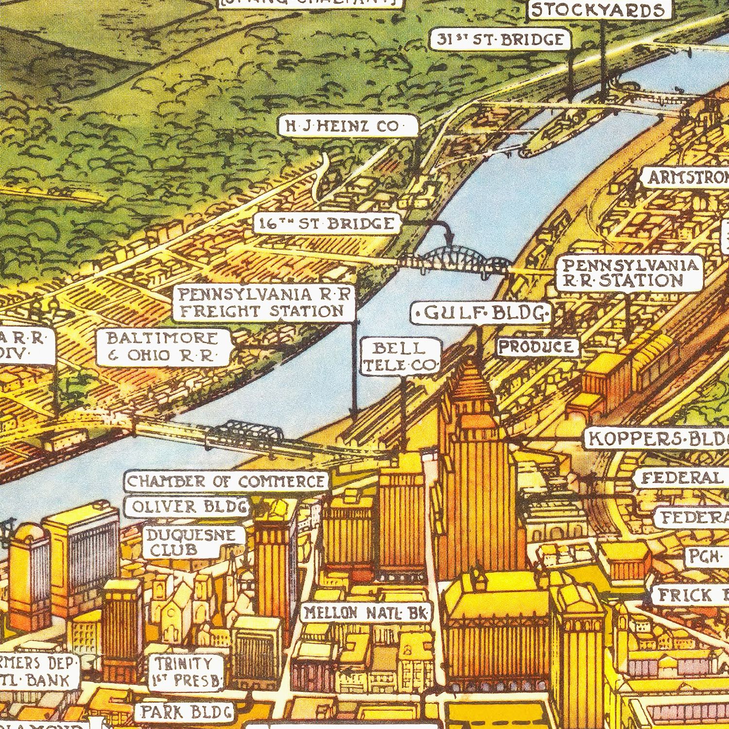 Vintage Map of Pittsburgh, Pennsylvania 1939