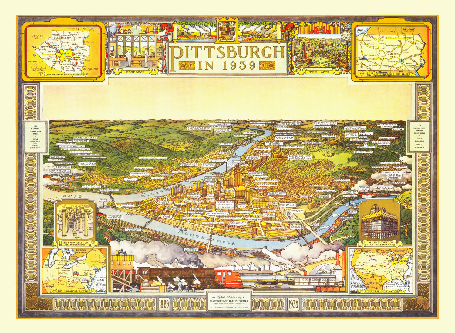 Vintage Map of Pittsburgh, Pennsylvania 1939