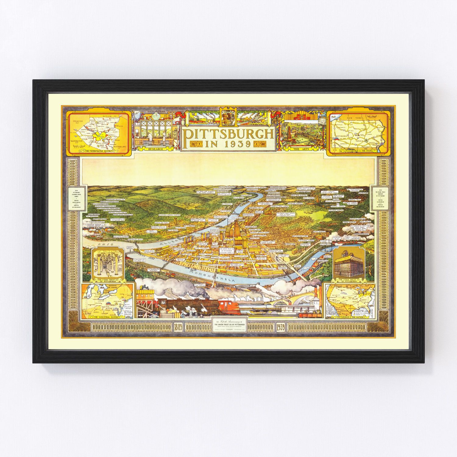 Vintage Map of Pittsburgh, Pennsylvania 1939