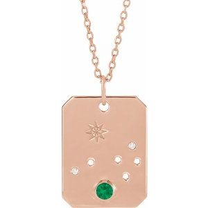 14K Rose Gold Natural Emerald & .01 CTW Natural Diamond Aries Constellation 16-18" Necklace