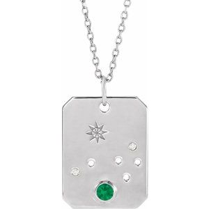 Sterling Silver Natural Emerald & .01 CTW Natural Diamond Aries Constellation 16-18" Necklace