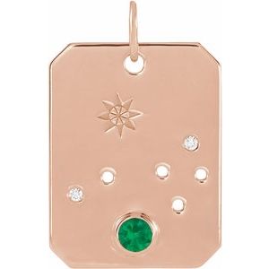14K Rose Gold Natural Emerald & .01 CTW Natural Diamond Aries Constellation Pendant