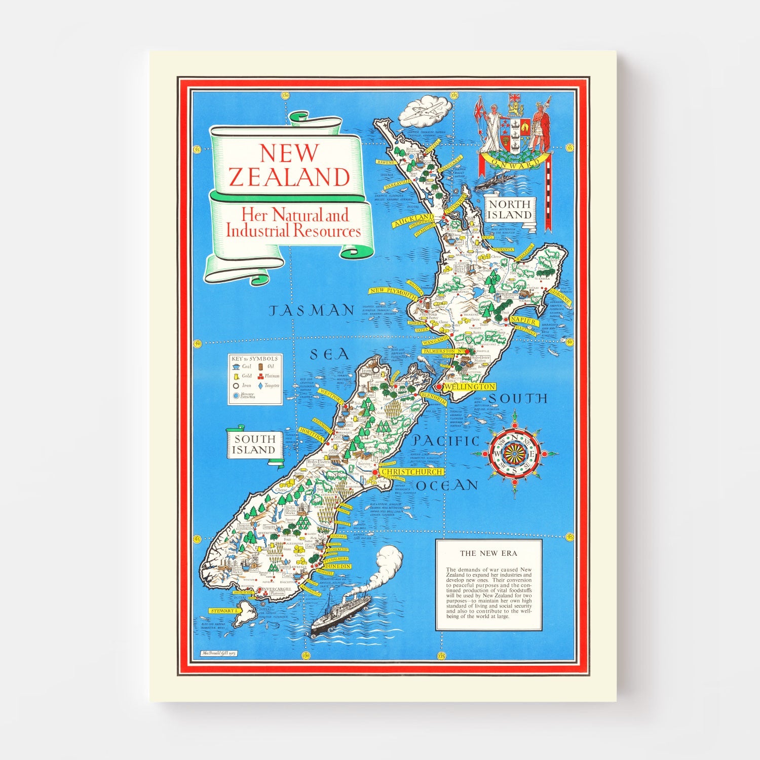 Vintage Map of New Zealand 1943
