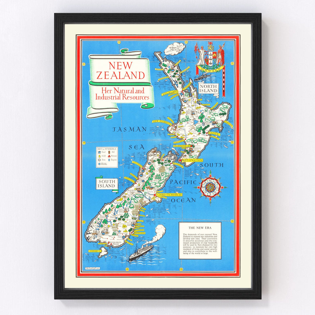 Vintage Map of New Zealand 1943