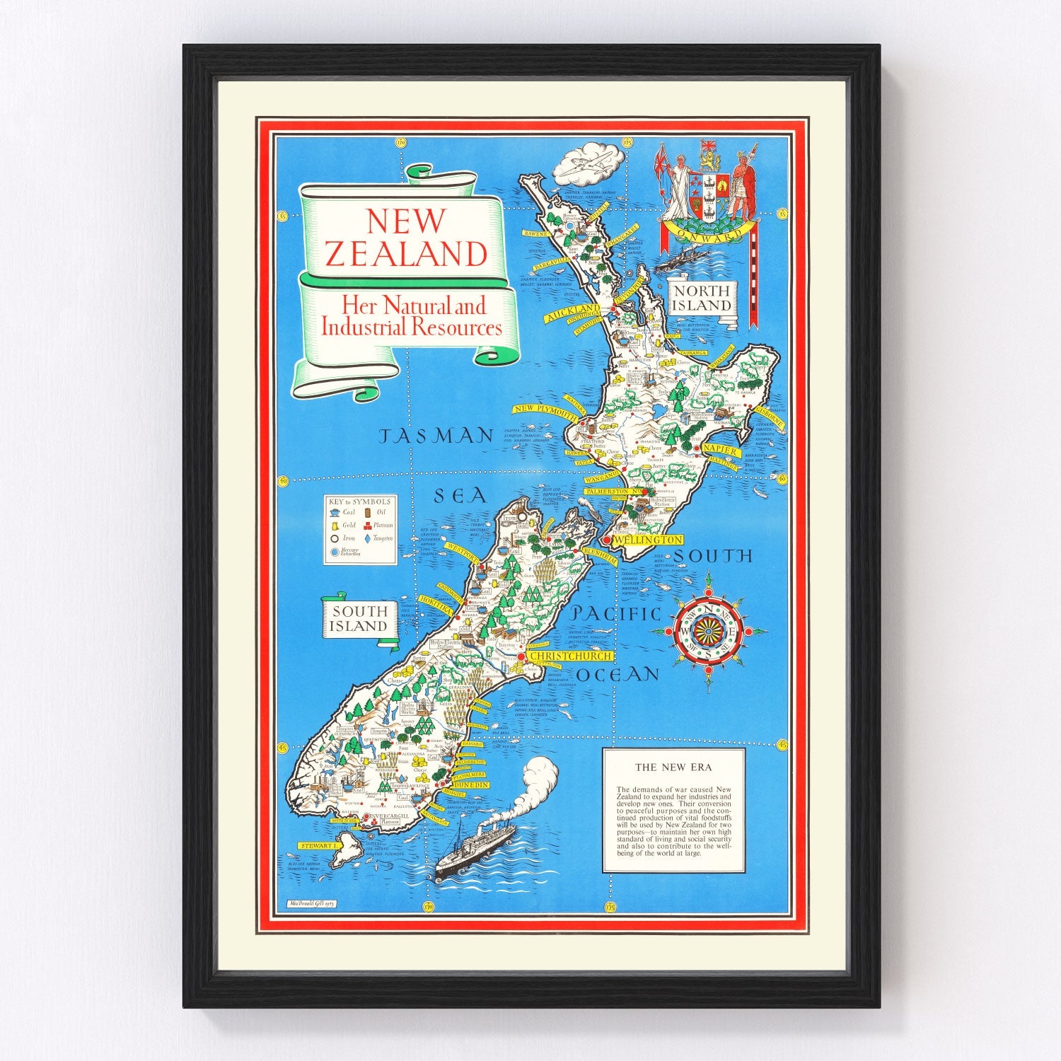 Vintage Map of New Zealand 1943