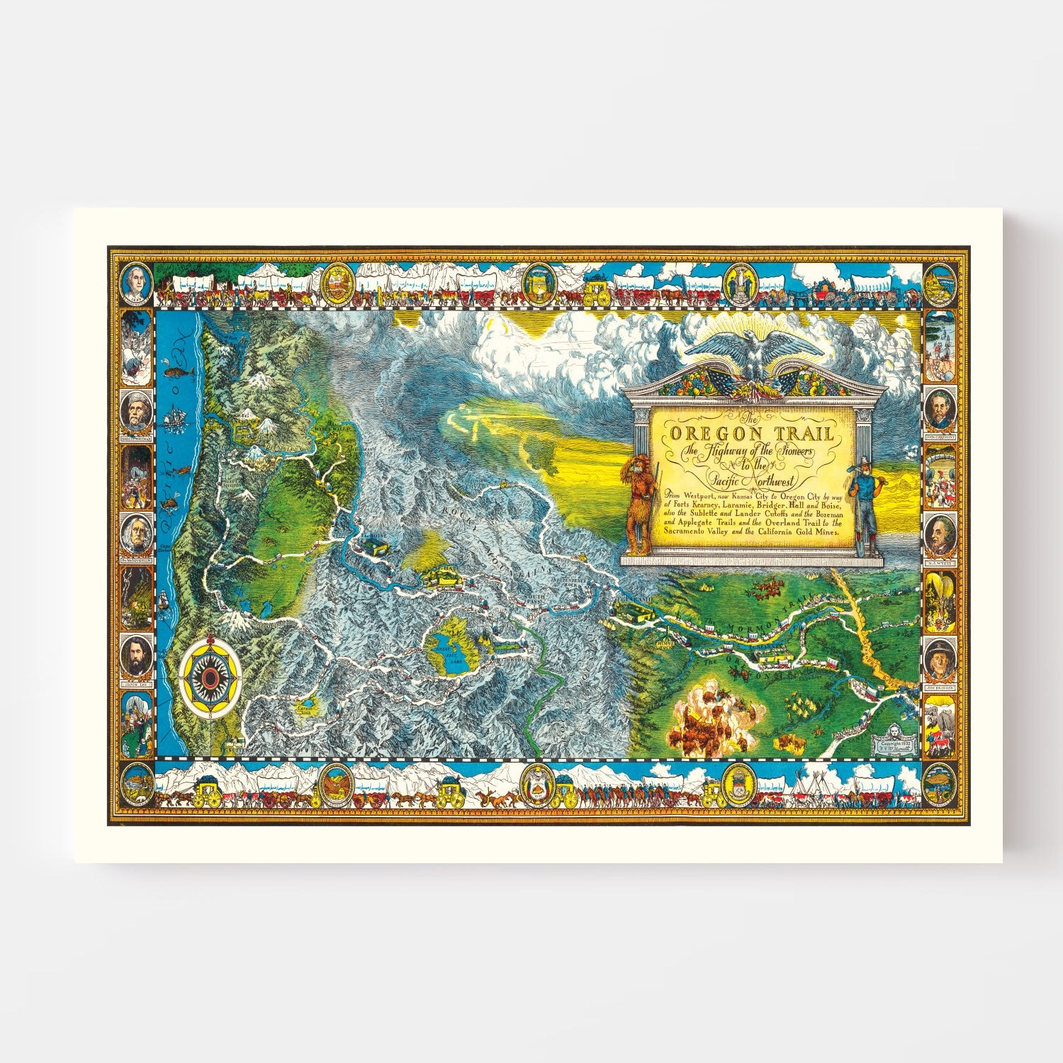 Vintage Map of Oregon Trail, 1932
