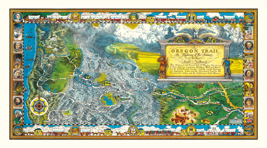 Vintage Map of Oregon Trail, 1932