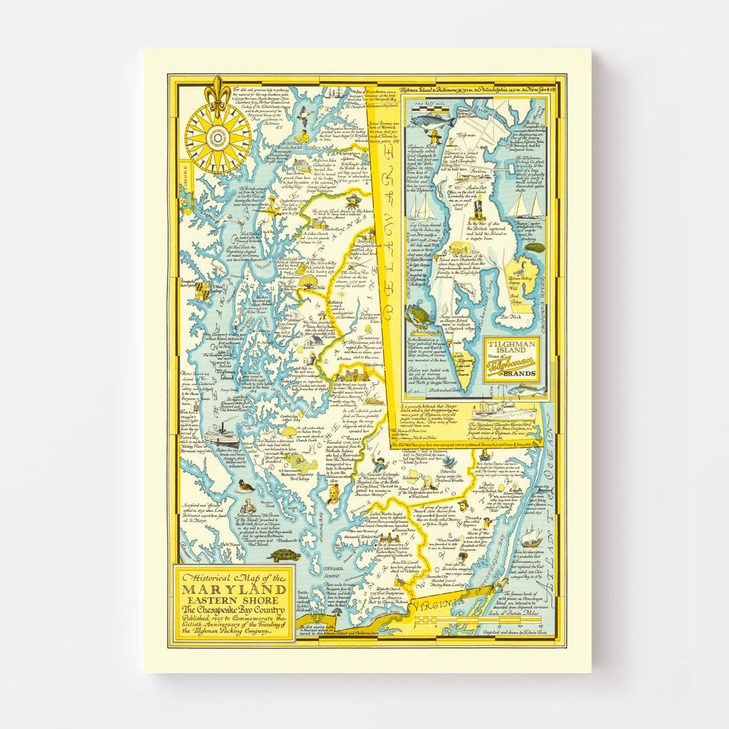 Vintage Map of Eastern Maryland Shore, 1957