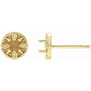 14K Yellow Gold 3 mm Round Floral-Inspired Earring Mounting