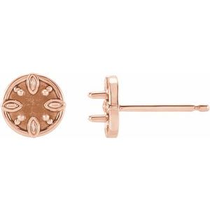 14K Rose Gold 3 mm Round Floral-Inspired Earring Mounting