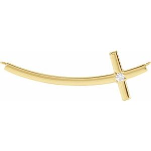 14K Yellow Gold .06 CT Natural Diamond Sideways Cross Necklace Center