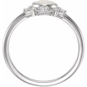 Sterling Silver Natural White Opal & 1/10 CTW Natural Diamond Halo-Style Ring