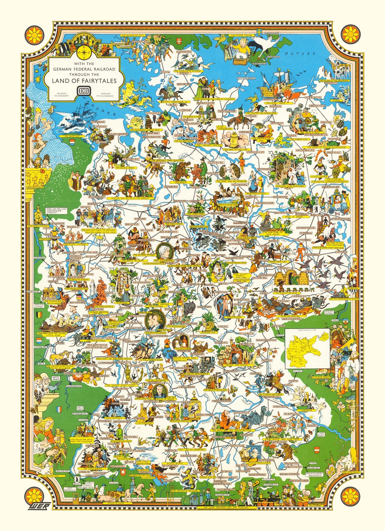 Vintage Fairy Tale Map of Germany, 1960