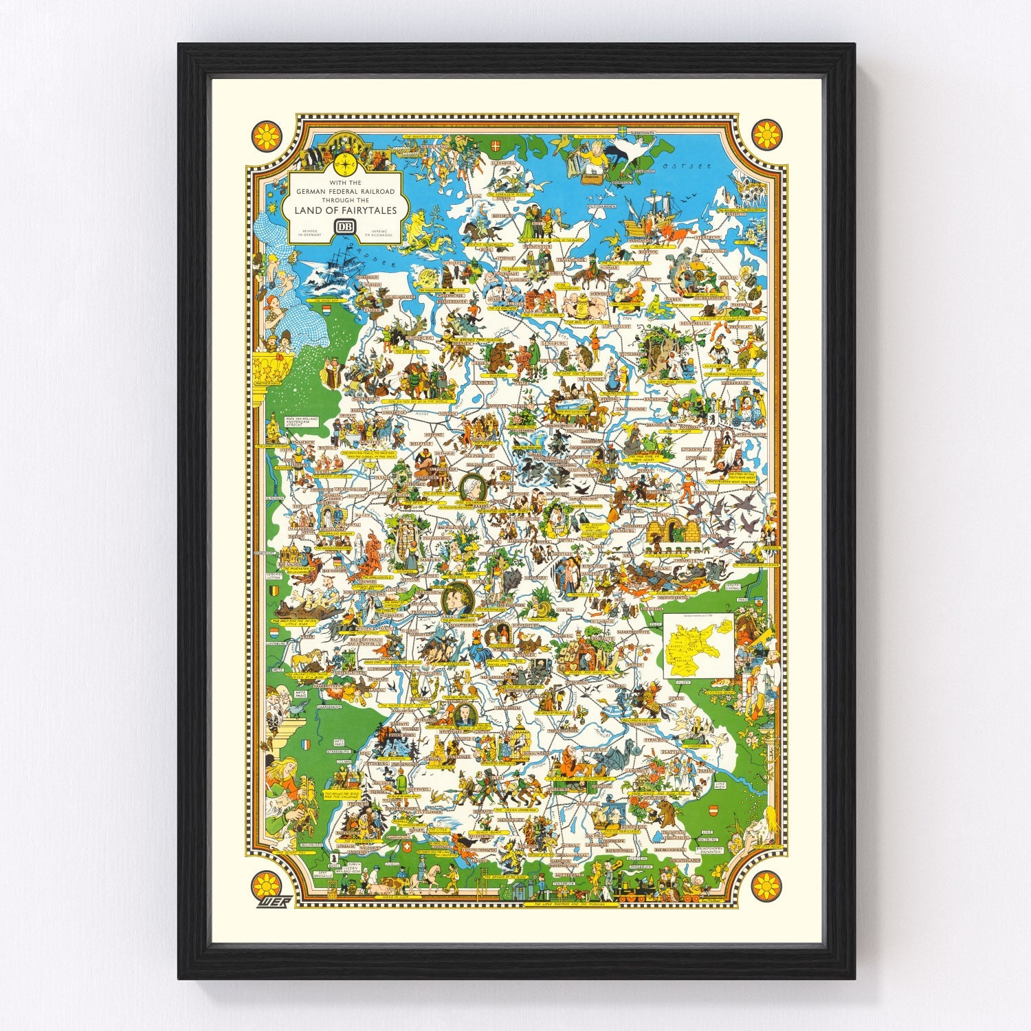 Vintage Fairy Tale Map of Germany, 1960