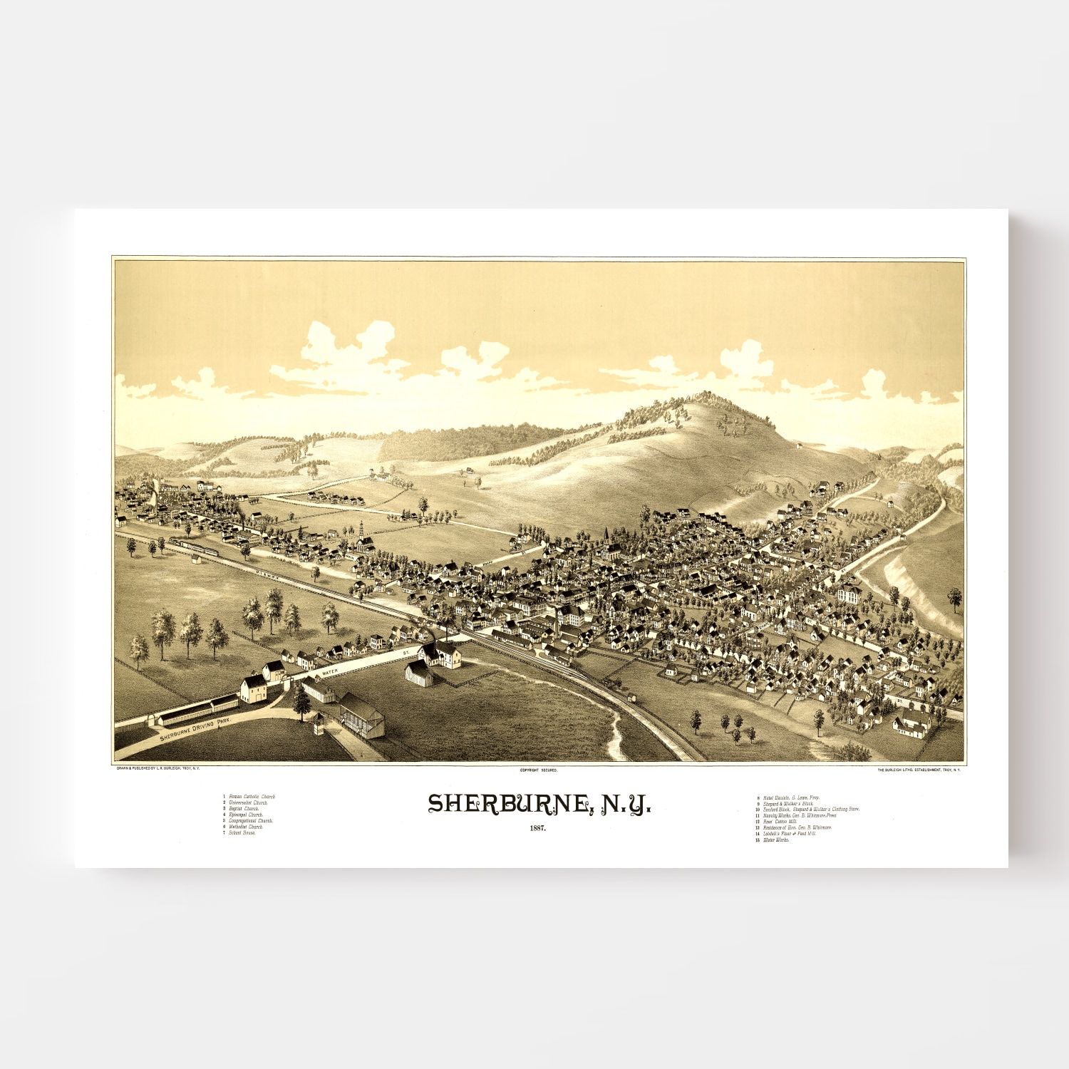 Vintage Map of Sherburne, New York 1887